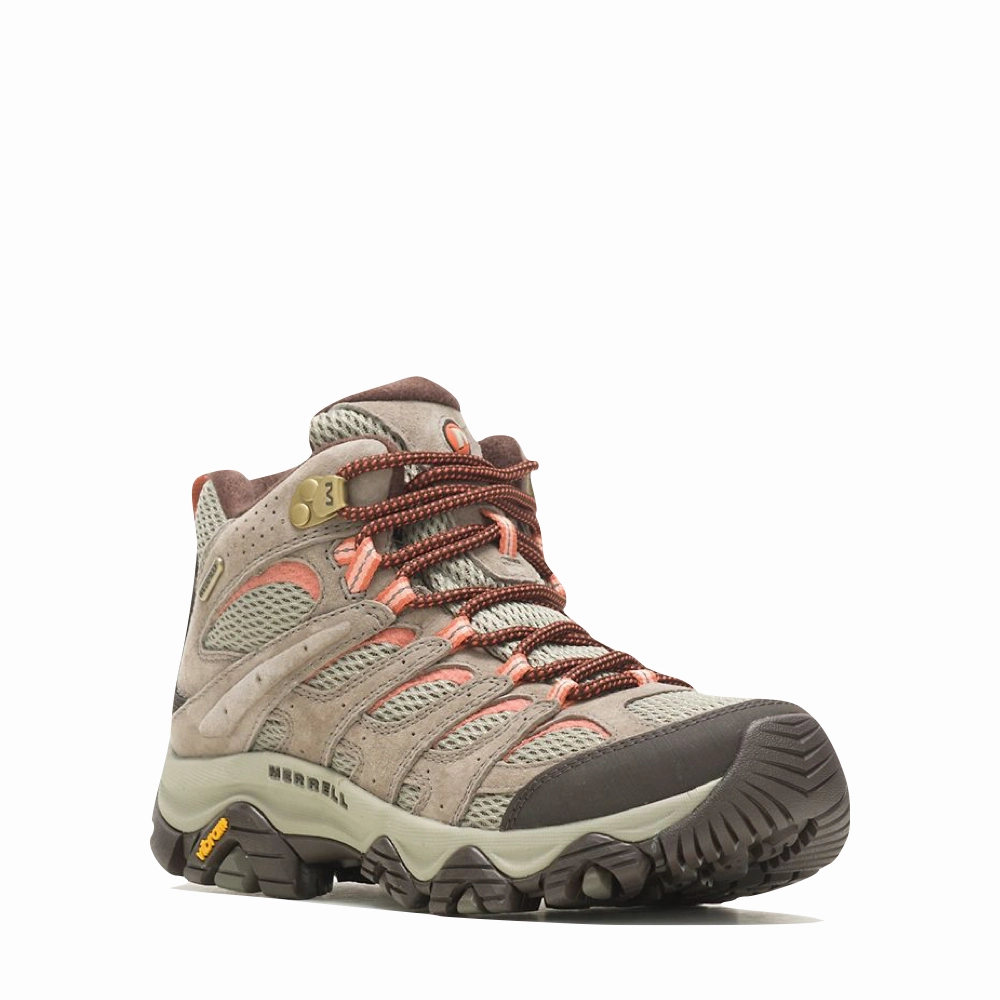 Merrell Women's Moab 3 Mid Waterproof Hiking Boots in Bungee Cord Tan Wild Explorer Adventure Time