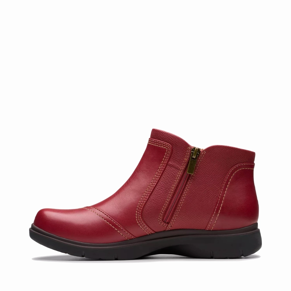 Clarks Women's Certina Joy Leather Side Zip Ankle Boot in Red Team Travel Day To