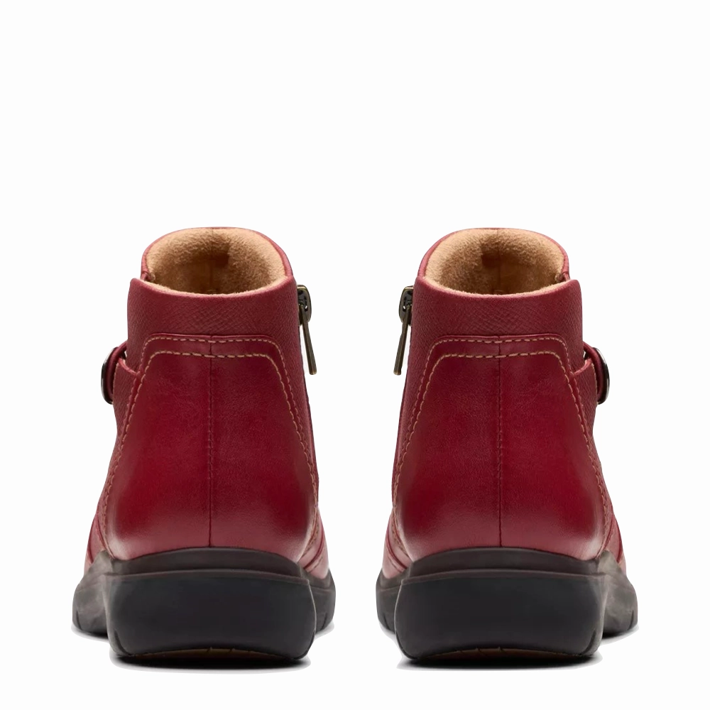 Clarks Women's Certina Joy Leather Side Zip Ankle Boot in Red Fashionable Fit
