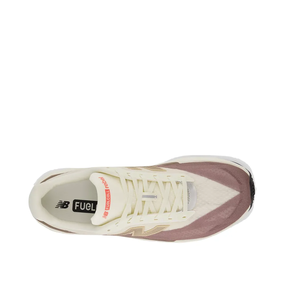 New Balance Men's FuelCell Rebel v5 Sneaker in Angora with Earth Shadow and Sea Salt flexible fabric shoes