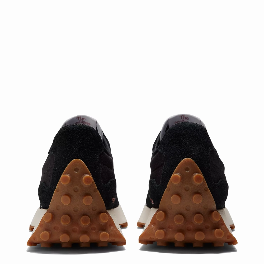 Subtle Look Simple Vibe New Balance Women's 327 Lifestyle Sneaker in Black with White and Mineral Red