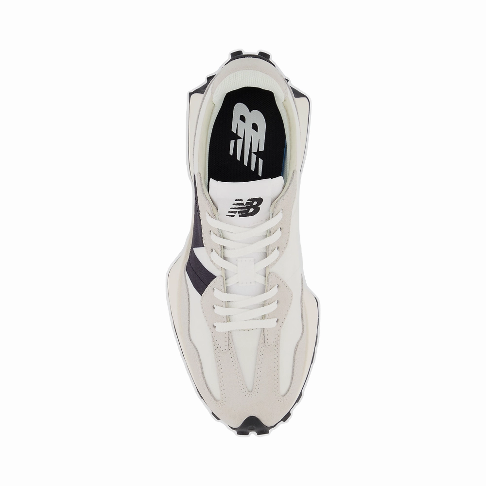 New Balance Women's 327 Lifestyle Sneaker in Sea Salt with White and Black Beach Trek Shock Absorb