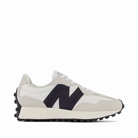 New Balance Women's 327 Lifestyle Sneaker in Sea Salt with White and Black Orange Pop Quick Drying