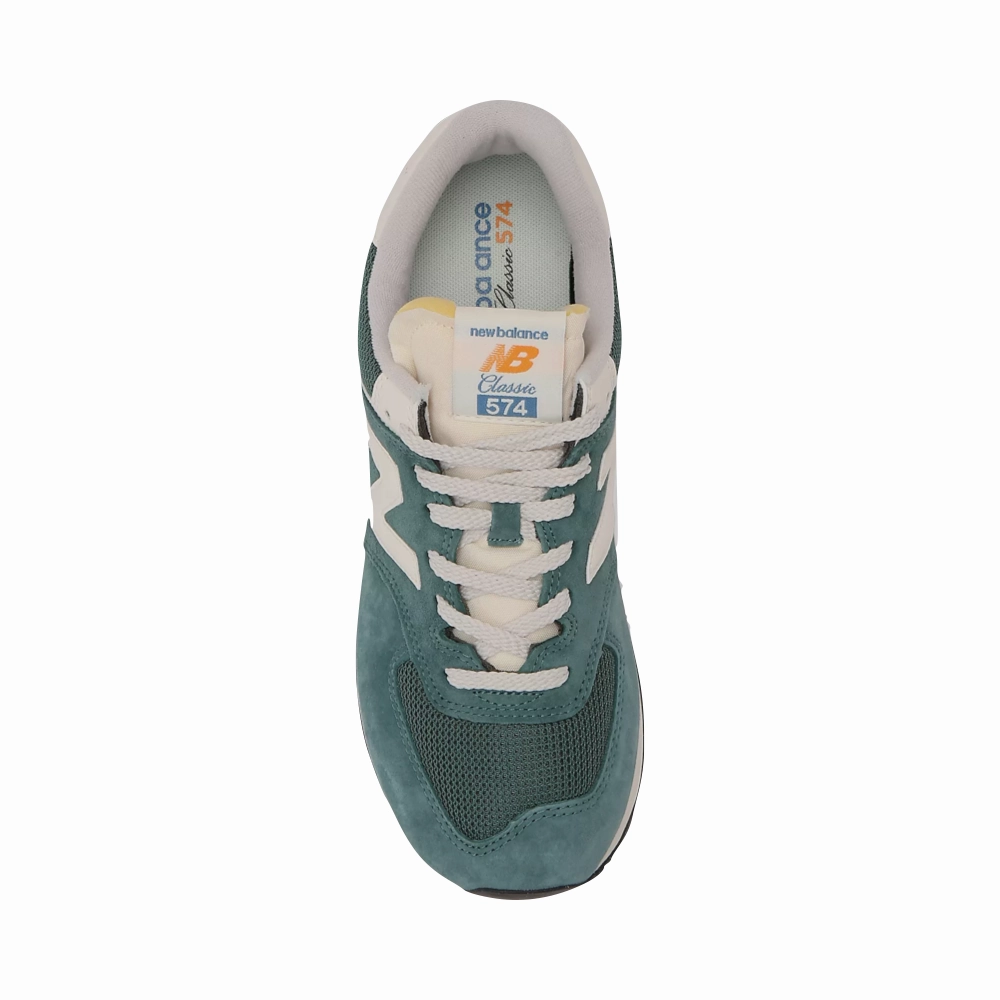 WideToeBox New Balance Women's 574 Sneaker in New Spruce with Sea Salt