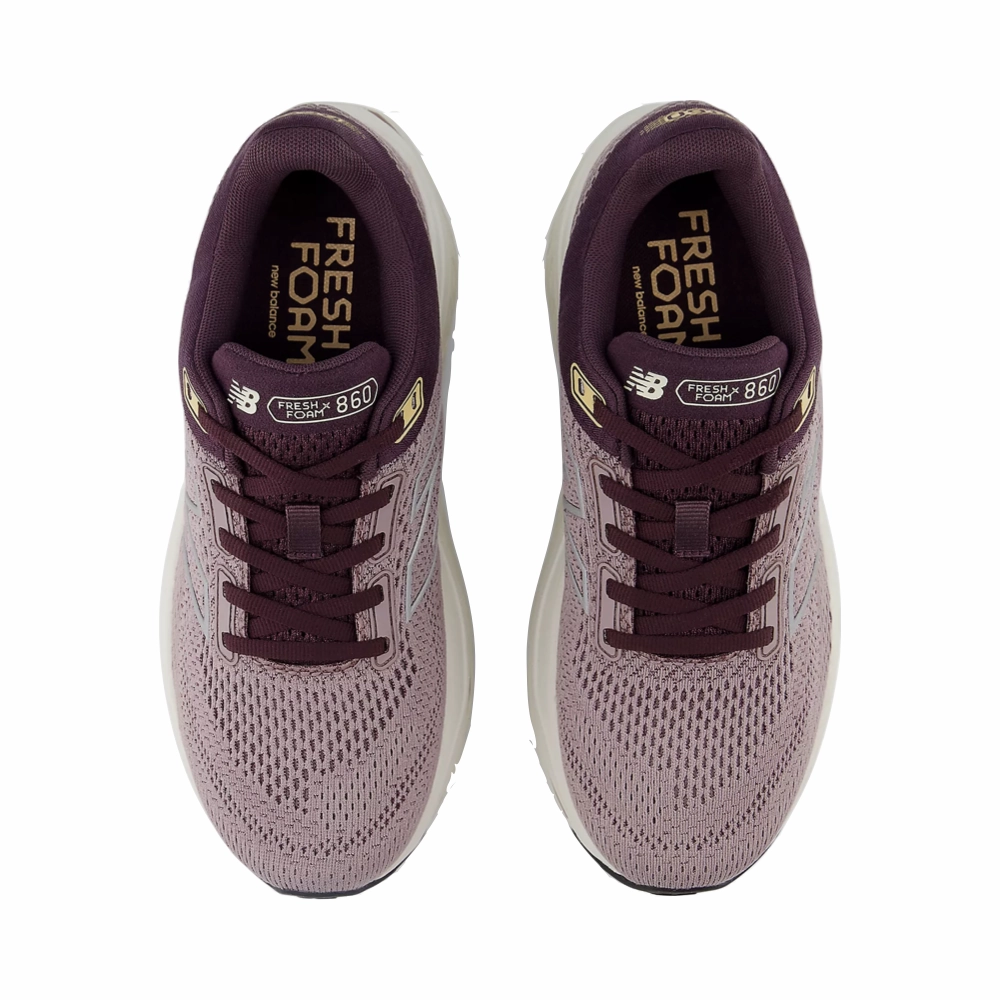 Outfit Match Neutral Shade New Balance Women's Fresh Foam X 860v14 Sneaker in Ice Wine with Plum Brown and Silver Metallic