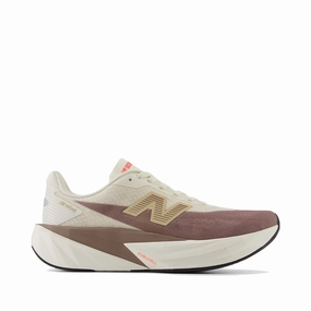 New Balance Women's FuelCell Rebel v5 Sneaker in Angora with Earth Shadow and Sea Salt Stable Walk Comfortable to wear