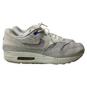 Interval training footwear LeatherDurability Nike Air Max 1 Pure Platinum Racer Sneakers in White Suede