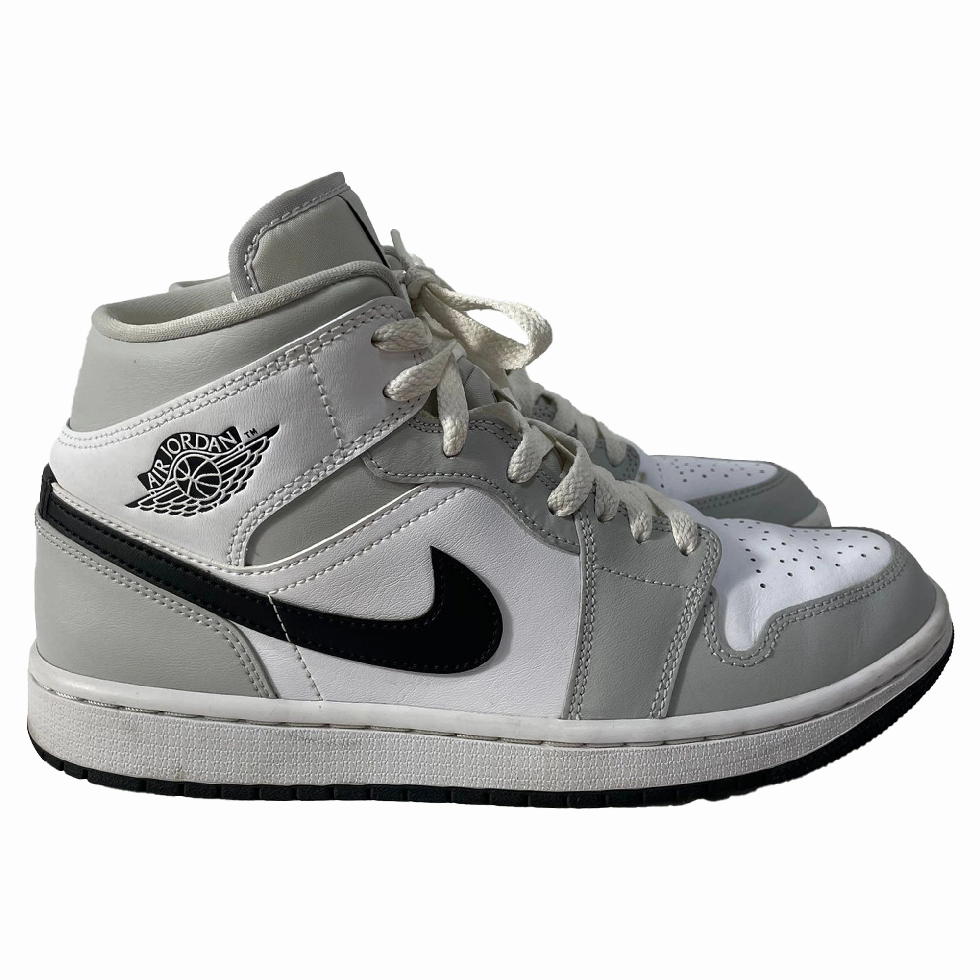 unisex shoe design Nike Jordan 1 Mid Light Sneakers in Grey Leather