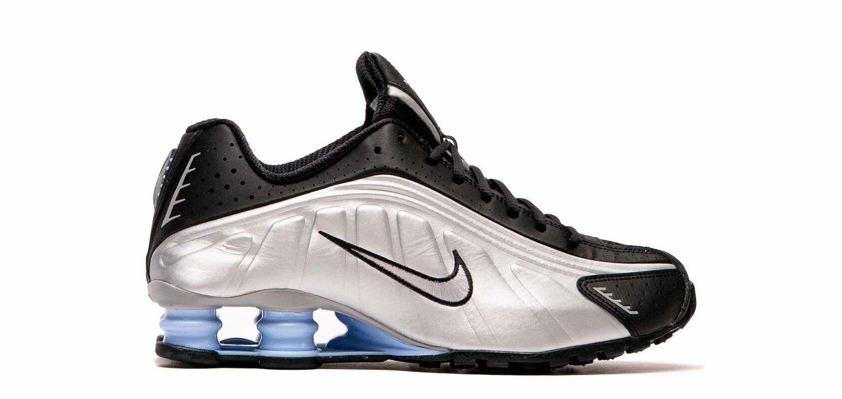 Nike Shox R4 Metallic Silver Black Psychic Blue lace - trimmed - design shoes Unique