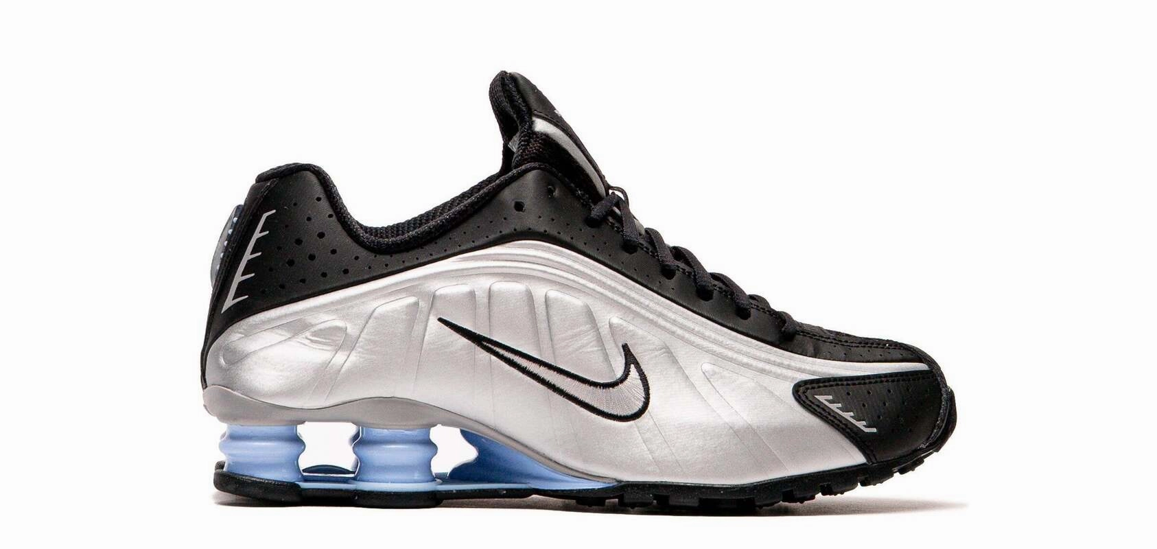 bumpy ride shoe adaptability Nike Shox R4 Metallic Silver Black Psychic Blue