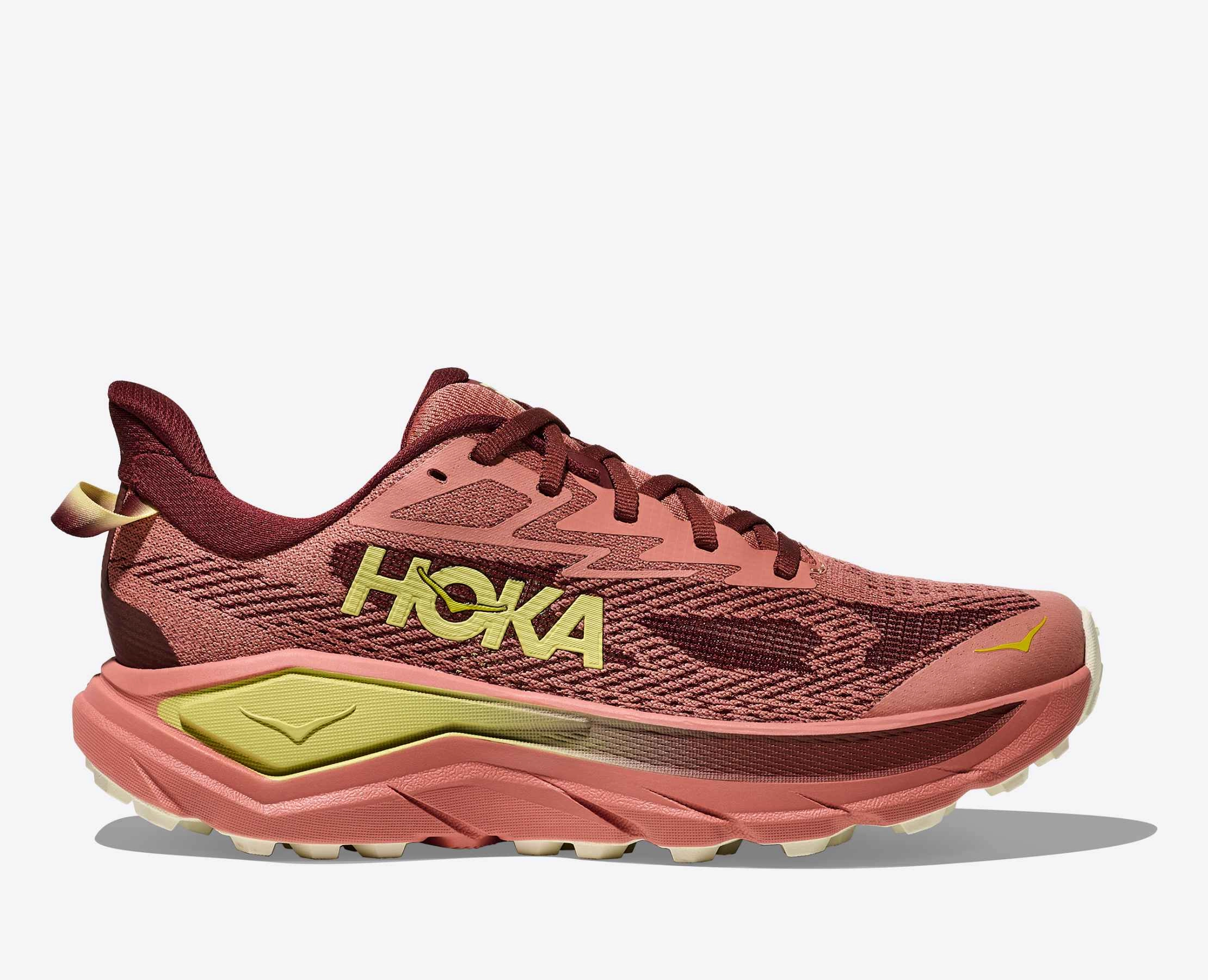 Flexible Fabric Shock Support Hoka Women's Challenger 8 Sneaker in Blush/Dark Cedar