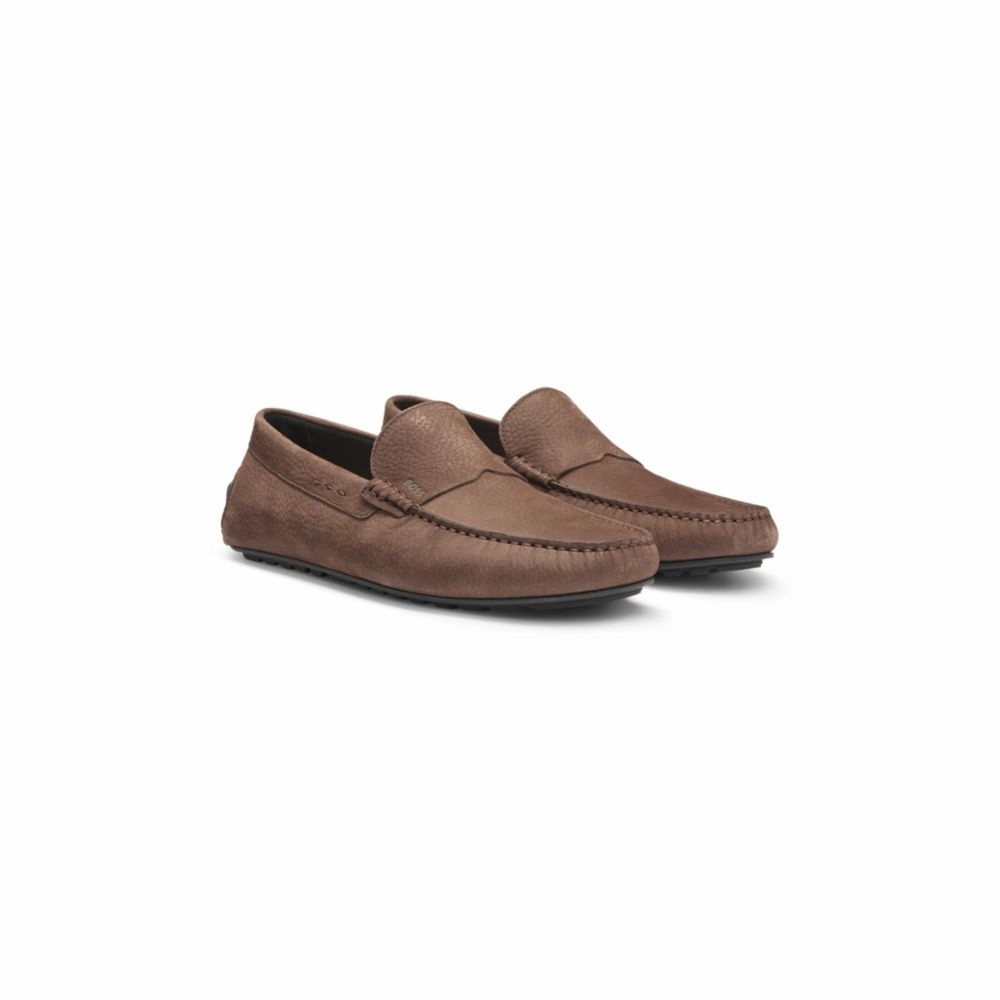 Nubuck-leather loafers with driver sole running for a better life