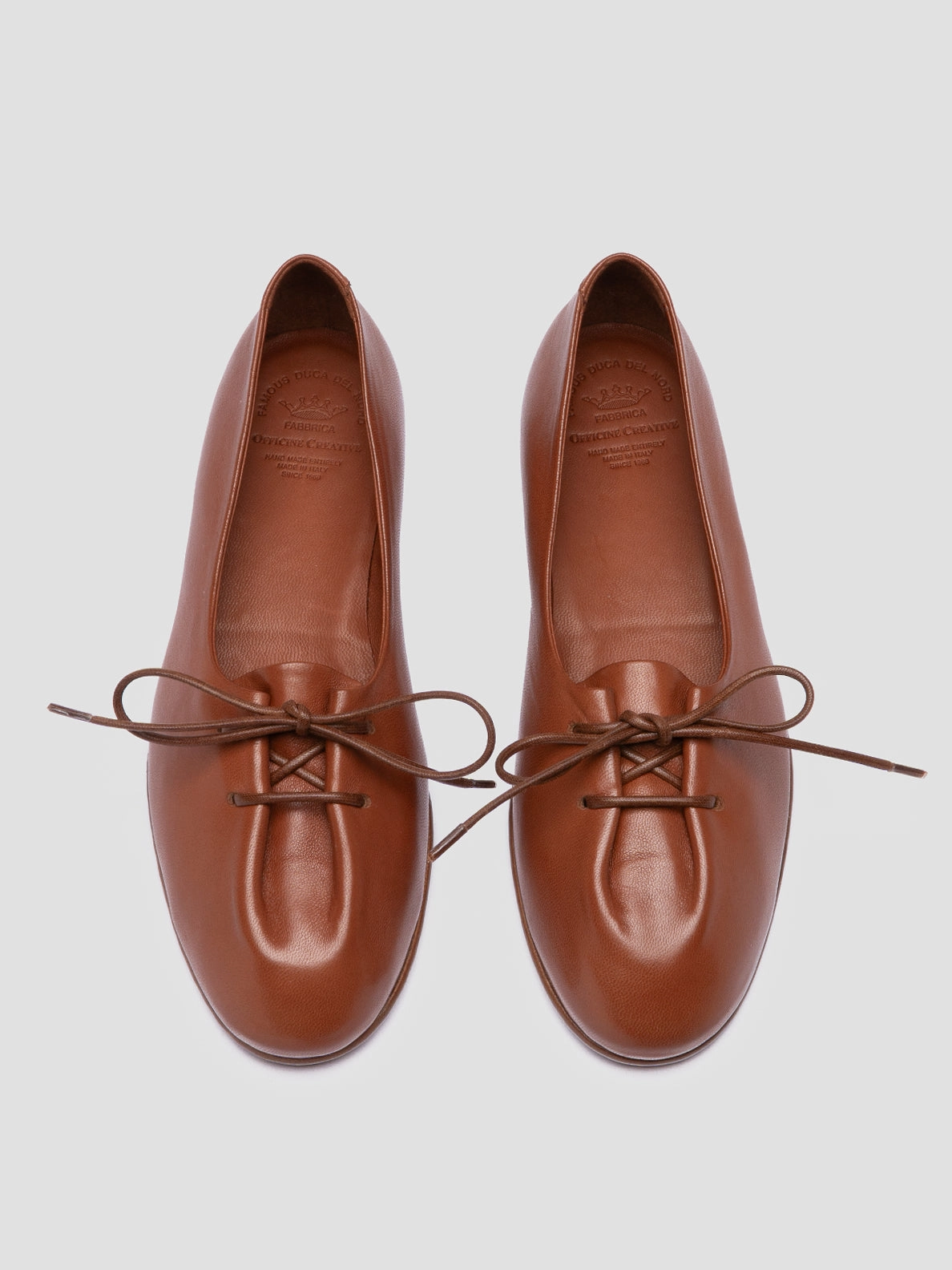 OLIVER 102 - Brown Leather Ballerina Shoes Fine Stitching Daily Mobility