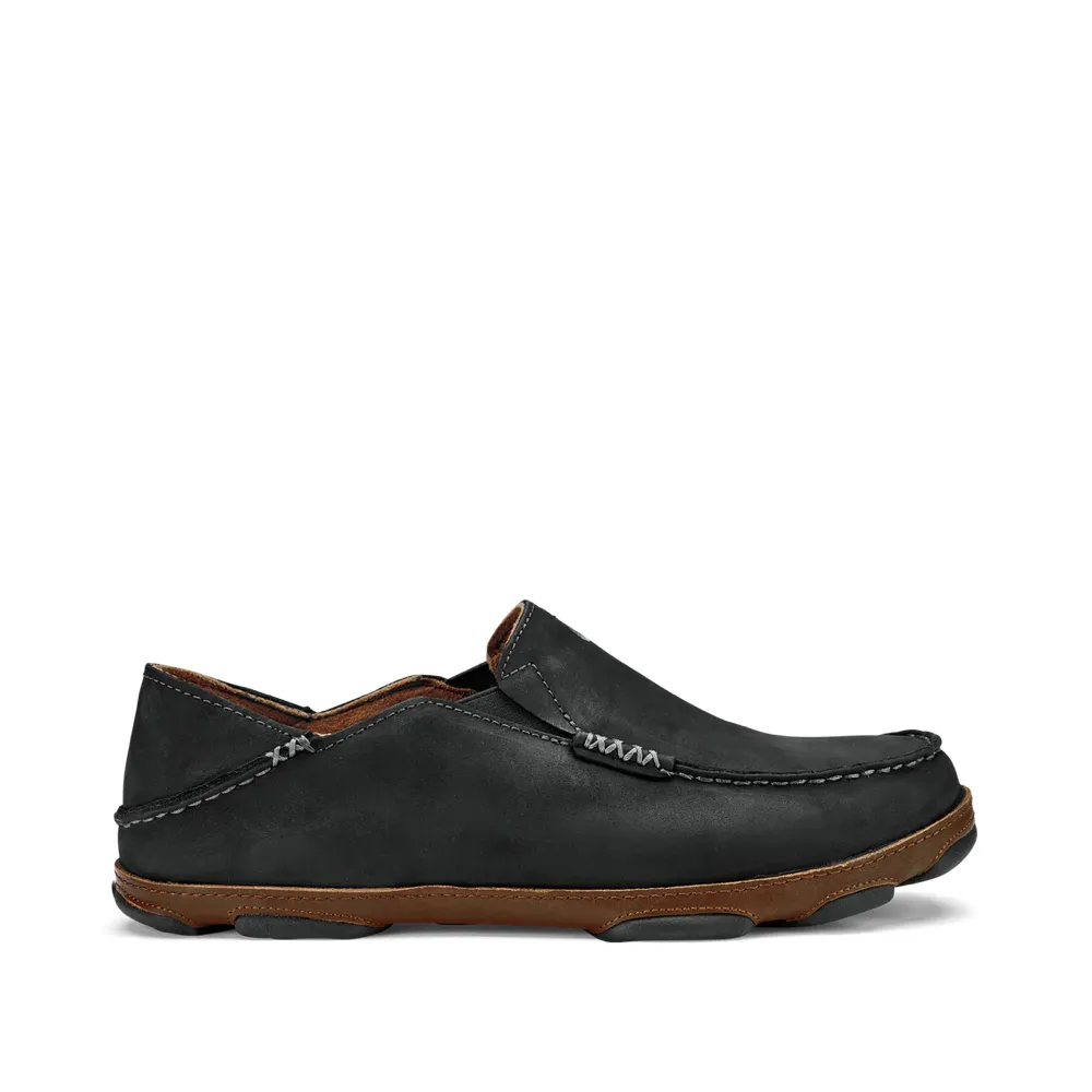 OluKai Men's Moloa Moc Leather Slip On Shoes in Black Outfit Boost