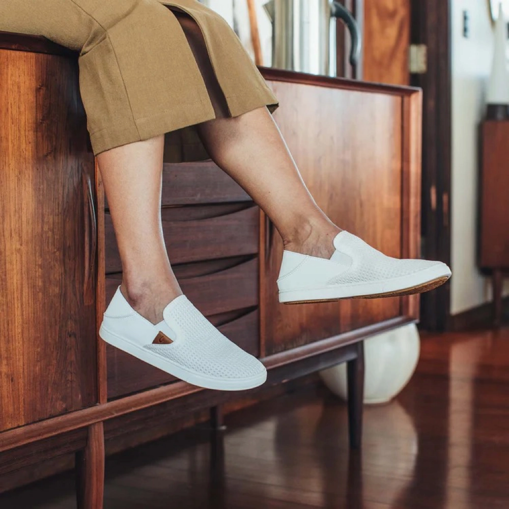 OluKai Women's Pehuea Mesh Slip On in Bright White Flexible   strap