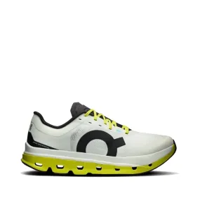 On Men's Cloudflow 5 Sneaker in White/Lime Elastic cuffs easy to take off