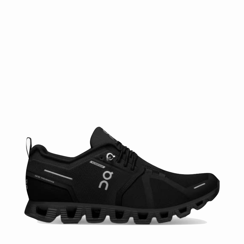 On Women's Cloud 5 Waterproof Sneaker in All Black Festival Step Premium cushioning