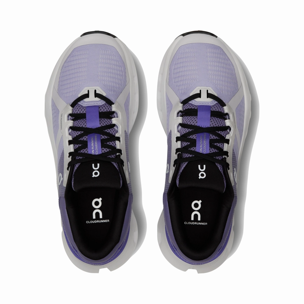 On Women's Cloudrunner 2 Sneaker in Nimbus/Blueberry Neat Shape