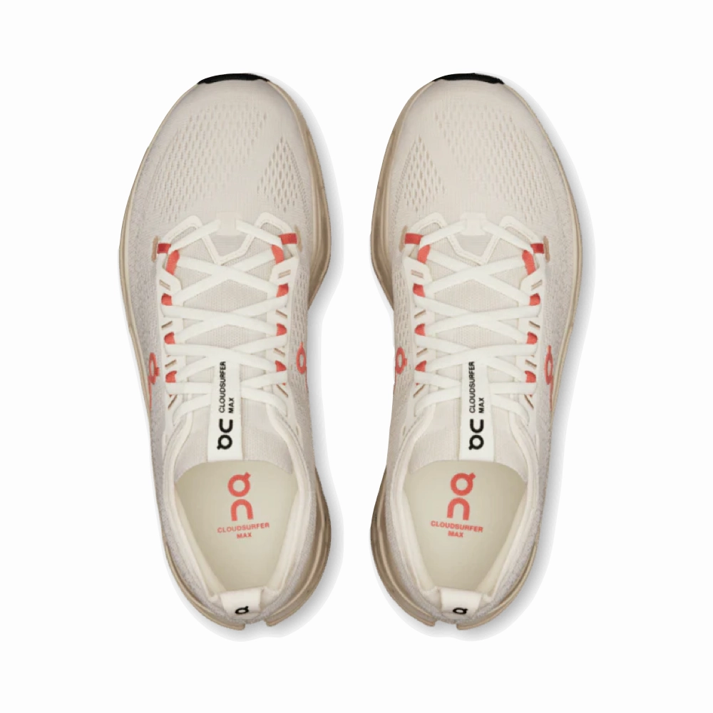 On Women's Cloudsurfer Max Sneaker in Ivory/Salmon Field Jog