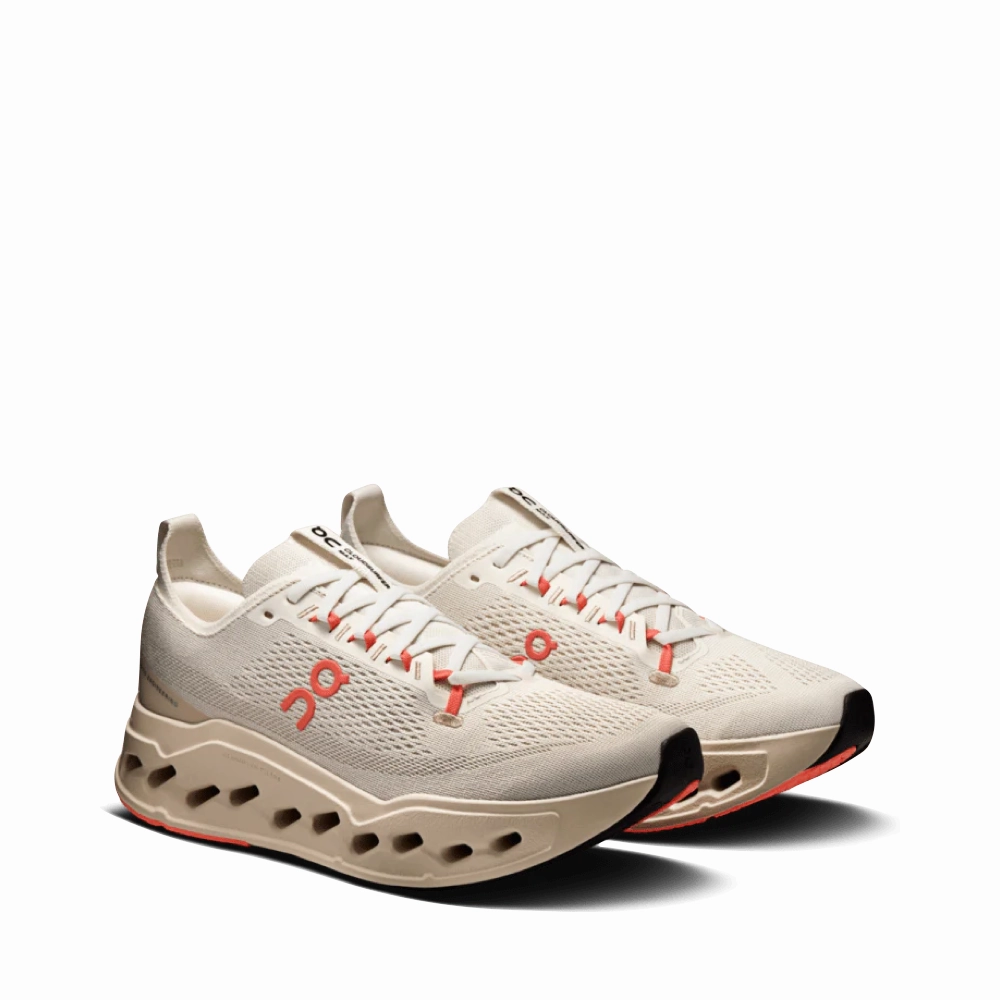 On Women's Cloudsurfer Max Sneaker in Ivory/Salmon Comfortable Outsole Travel Vibe