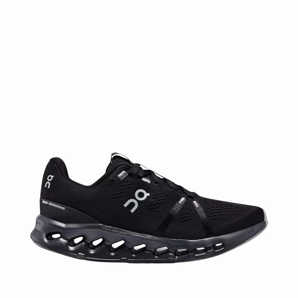 On Women's Cloudsurfer Running Sneaker in All Black Good elasticity