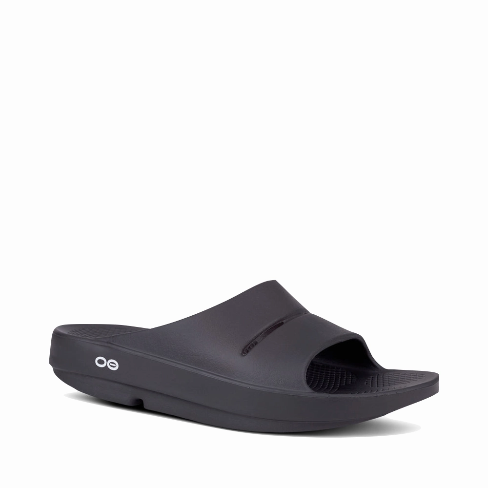 OOfos OOahh Slide Sandal in Black ethnic touch Warm Step