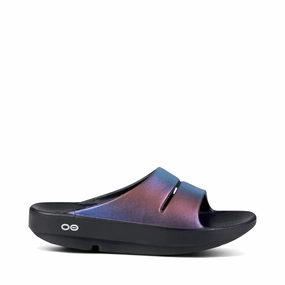 OOfos OOahh Luxe Slide Sandal in Midnight Spectre Sponge Padding