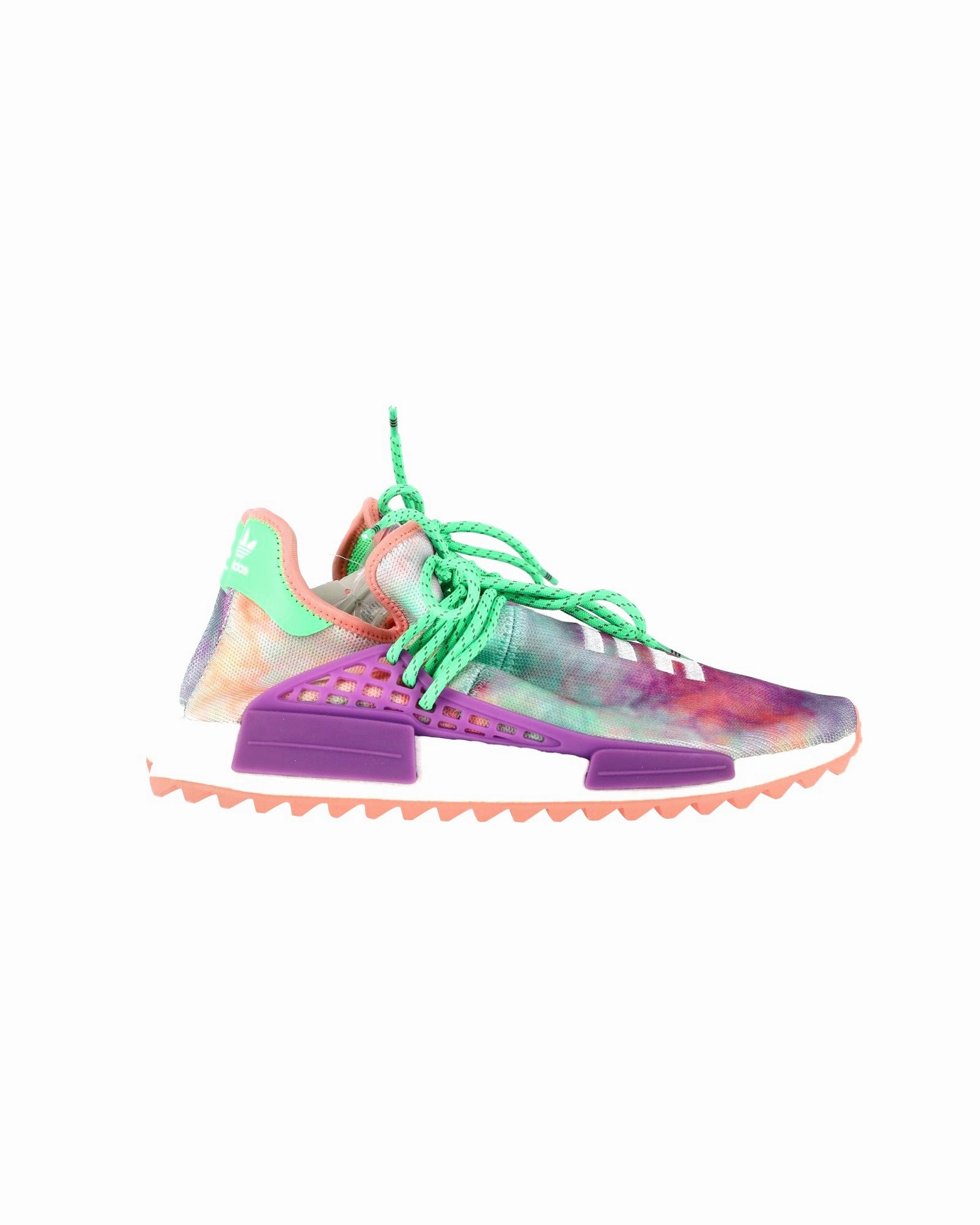 Easy - to - Clean forest shoes Pharrell x Adidas NMD Hu Trail Holi Sneakers in Flash Green and Lab Purple Polyester