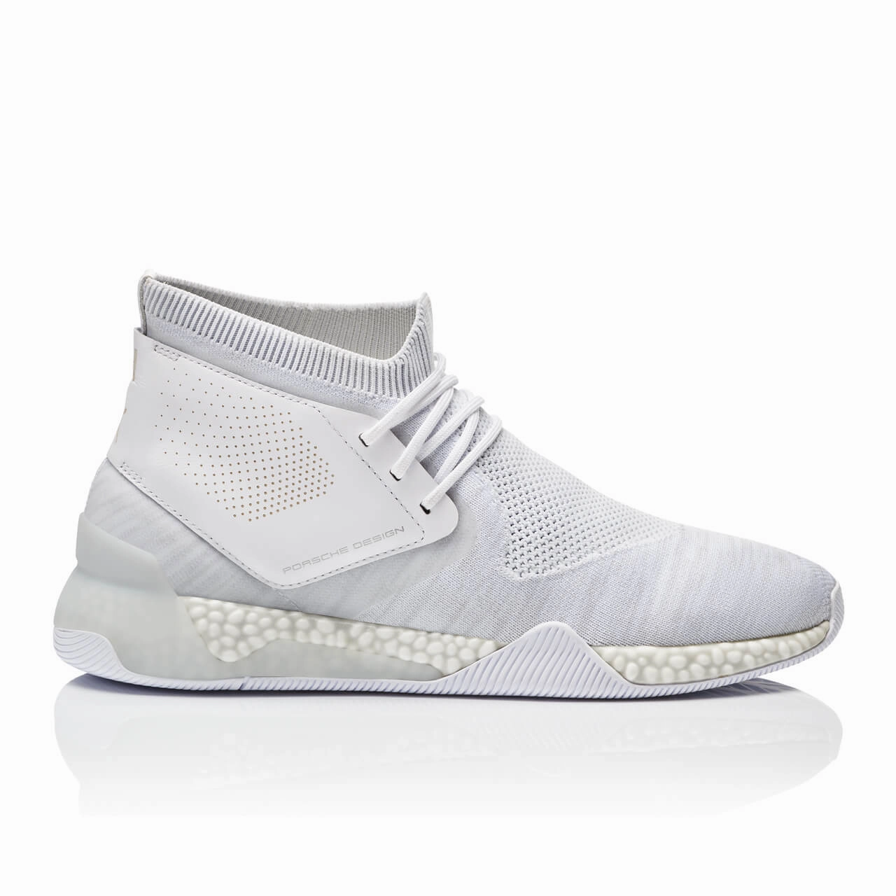padded heel shoes running on asphalt Porsche Design Hybrid Evo Men's P5740-3 White Sneakers