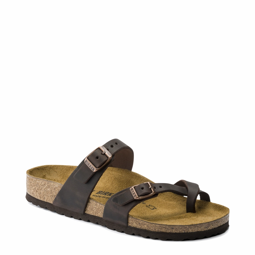 Birkenstock Women's Mayari Leather Toe Loop Sandal in Habana Brown UV Protection Daily Relax