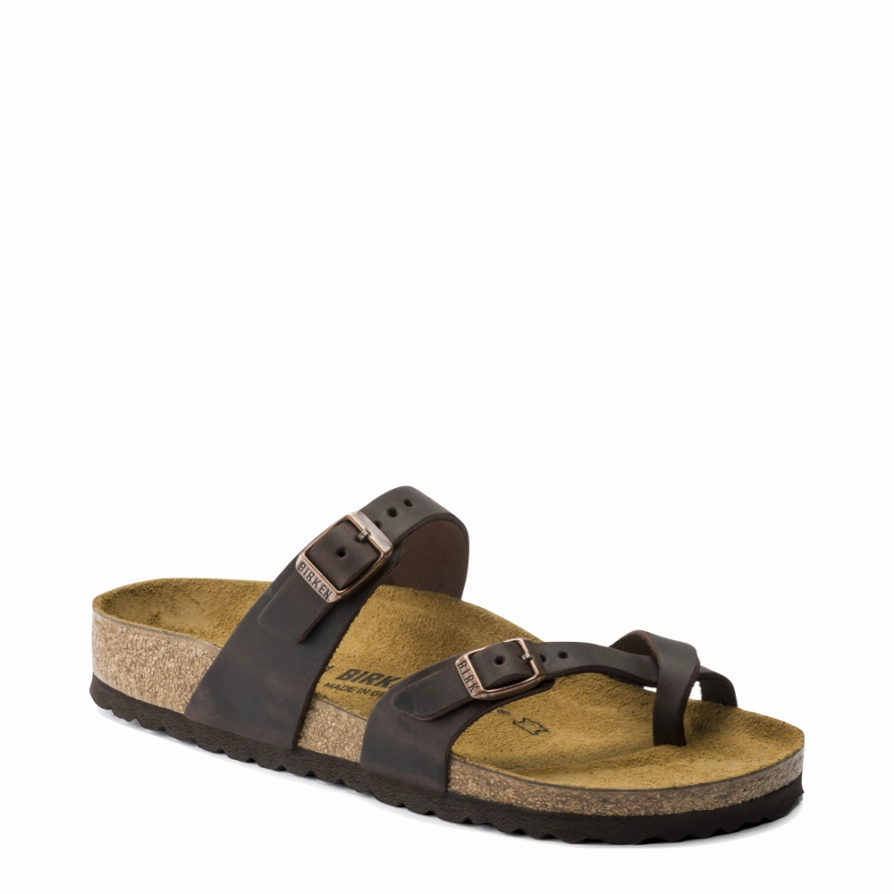 Park Date Lightweight Footwear Birkenstock Women's Mayari Leather Toe Loop Sandal in Habana Brown