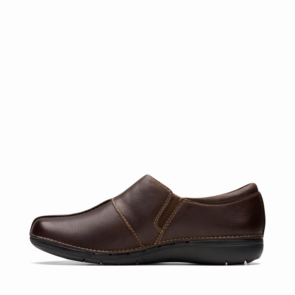 Comfortable Wear Fit Support Clarks Women's Un Loop Ave Smooth Leather Slip On in Dark Brown