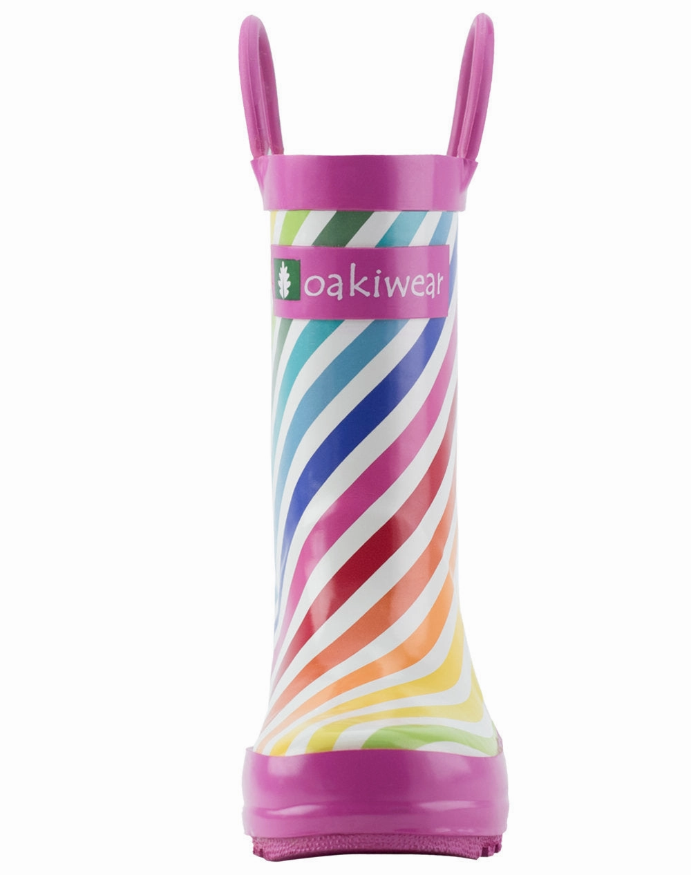Spring Storms Modern Rainbow Stripes Loop Handle Rubber Rain Boots