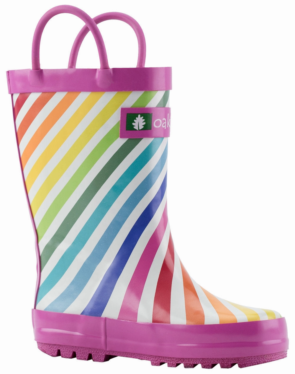 Rainbow Stripes Loop Handle Rubber Rain Boots Utility Wear Trail Ready