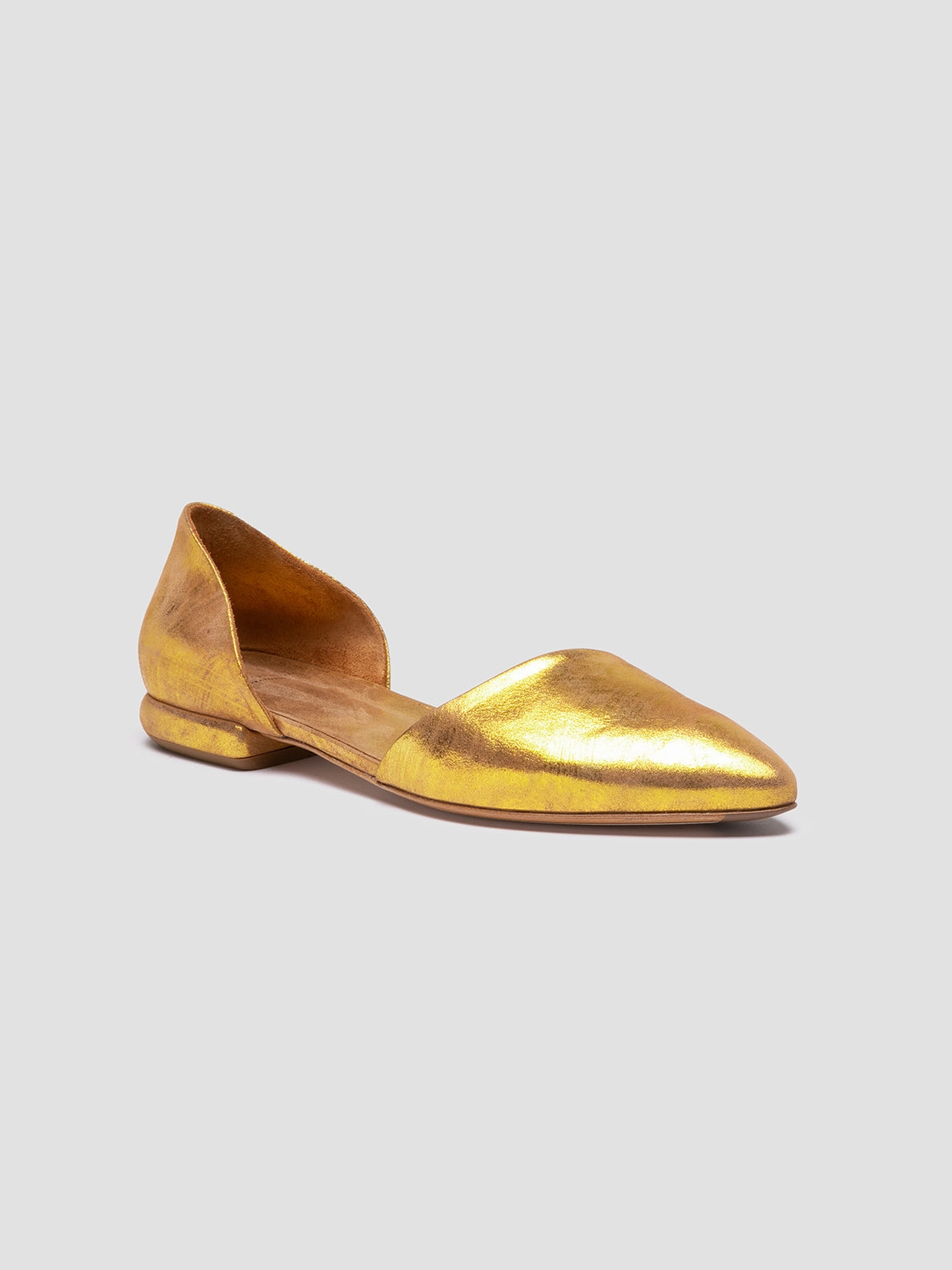 SUE 002 - Gold Leather Ballerina Shoes Lift Help Reinforced Sides