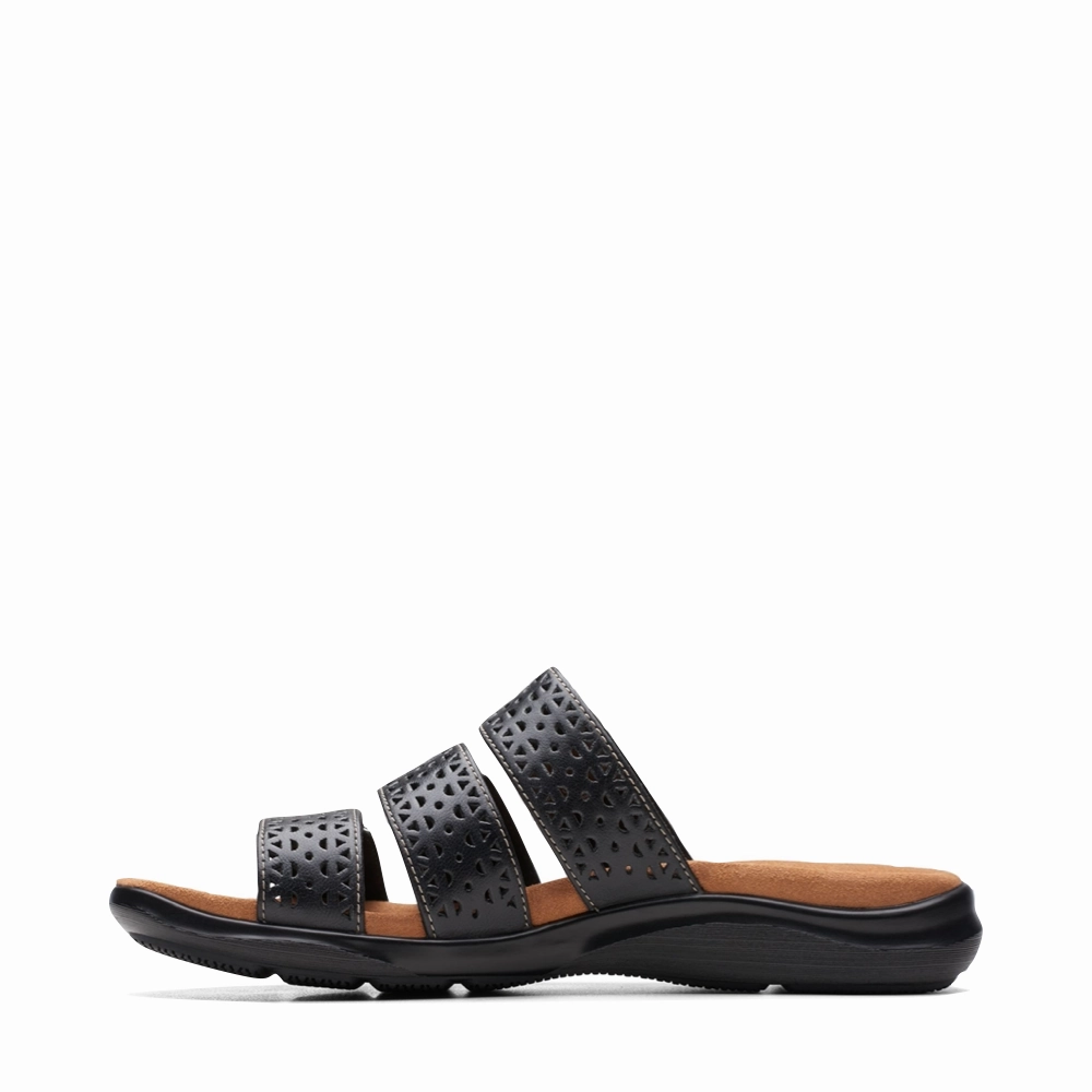 Clarks Women's Kitly Walk Slide Sandal in Black Grip Support