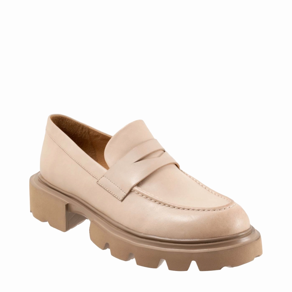 EOS Footwear Women's Ade Penny Leather Loafer in Birch Beige Summer Wear Comfort padding design