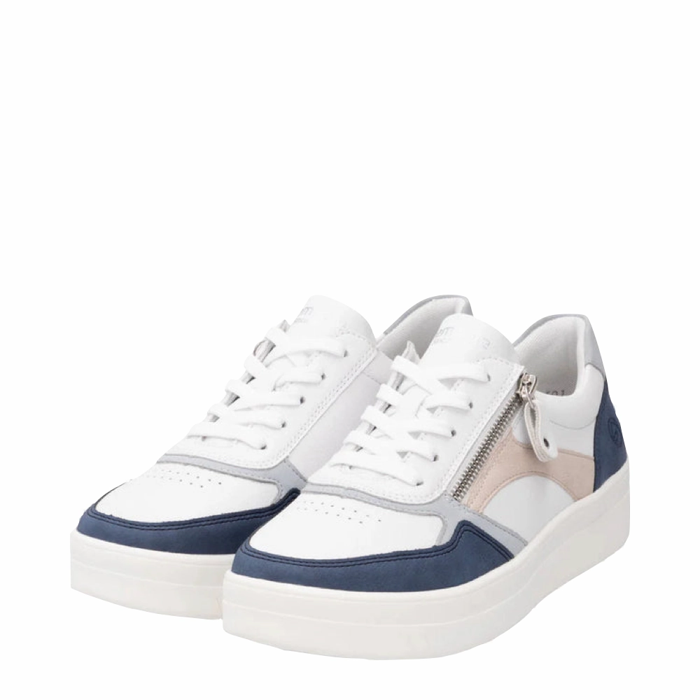 Leisure Ready High Quality Leather Remonte Women's Kendra 01 Sneaker in White/Jeans