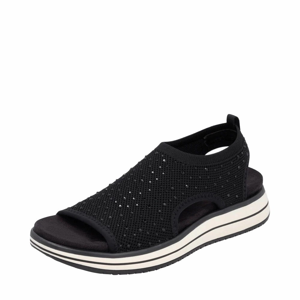Comfortable Support Remote Women's Jocelyn 55 Slip On Stretch Sandal in Black