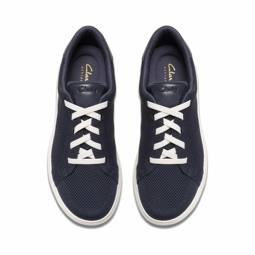 Sleek Detail Wood Path Clarks Women's Nalle Walk Knit Sneaker in Navy