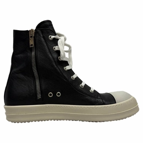 Rick Owens High Top Lace Up Sneakers in Black Leather Casual running in rural areas