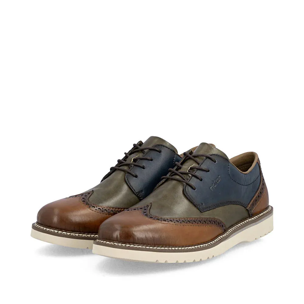 Rieker Men's Alan 04 Wing Tip Shoe in Muskat/Forest/Royal Blue Custom Edge Creative Office