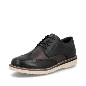 Fast Wear Step Control Rieker Men's Alan 04 Wing Tip Shoe in Nero/Blei Black