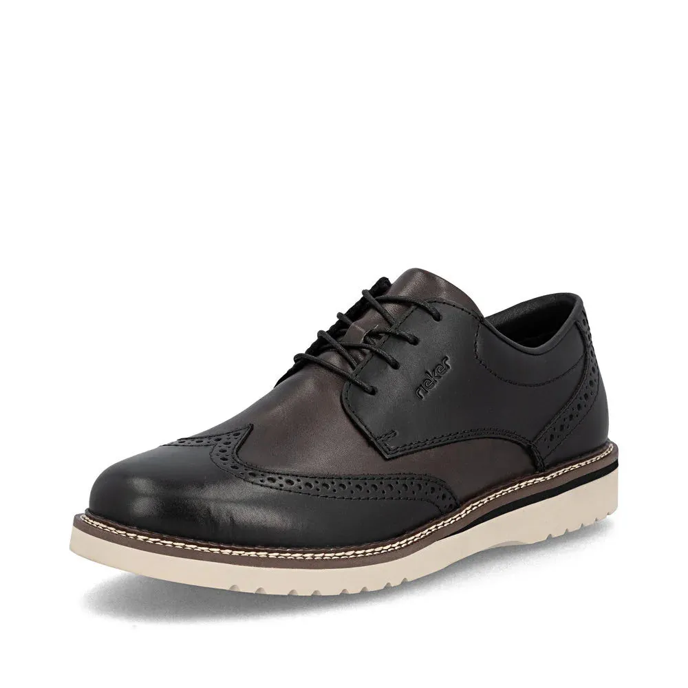Fast Wear Step Control Rieker Men's Alan 04 Wing Tip Shoe in Nero/Blei Black