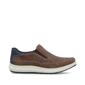Rieker Men's Reinhard 52 Perfed Slip On in Tan Fuchs/Midnight Beach Walks