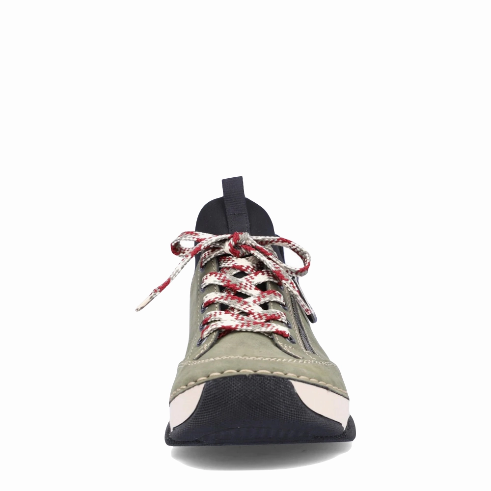 Rieker Women's Angela 73 Lace Slip On in Olive Slip   Resistant Low Top Style