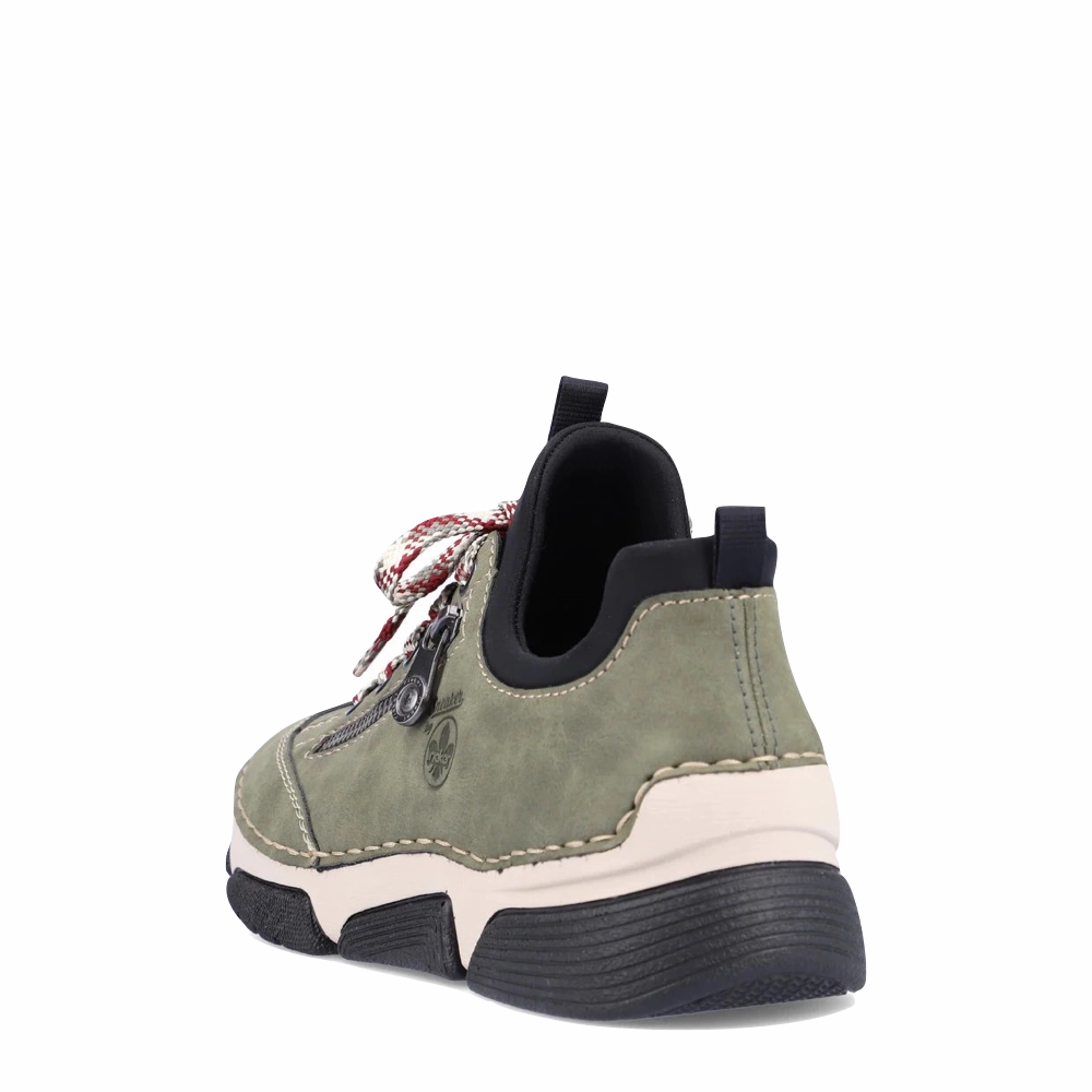 Rieker Women's Angela 73 Lace Slip On in Olive Hardwearing Breathable   lining