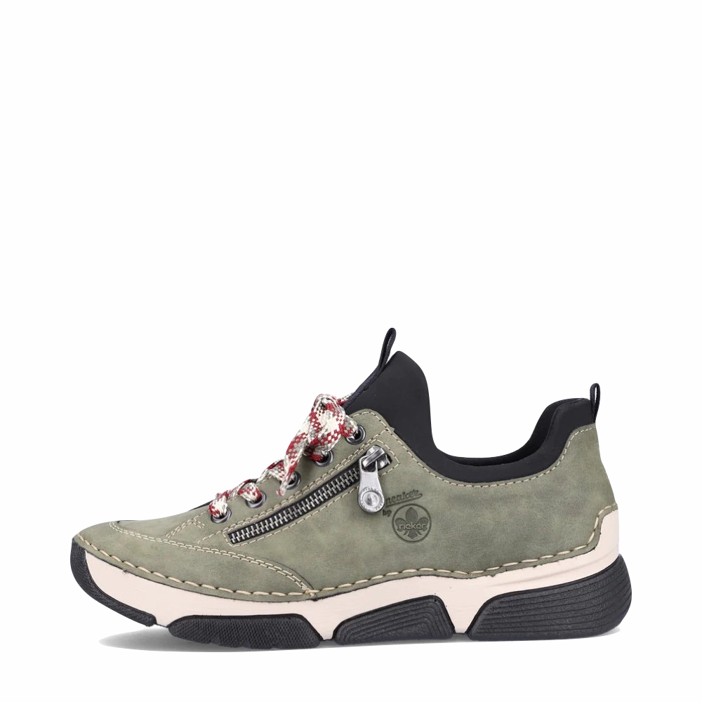 Rieker Women's Angela 73 Lace Slip On in Olive casual outing Comfortable Padding