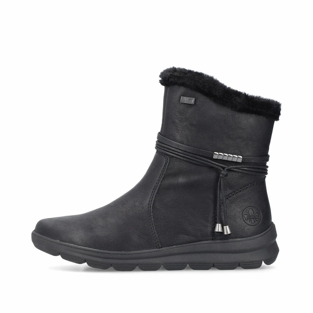 Rieker Women's Berta 70 Side Zip Waterproof Boot in Black Short Walk