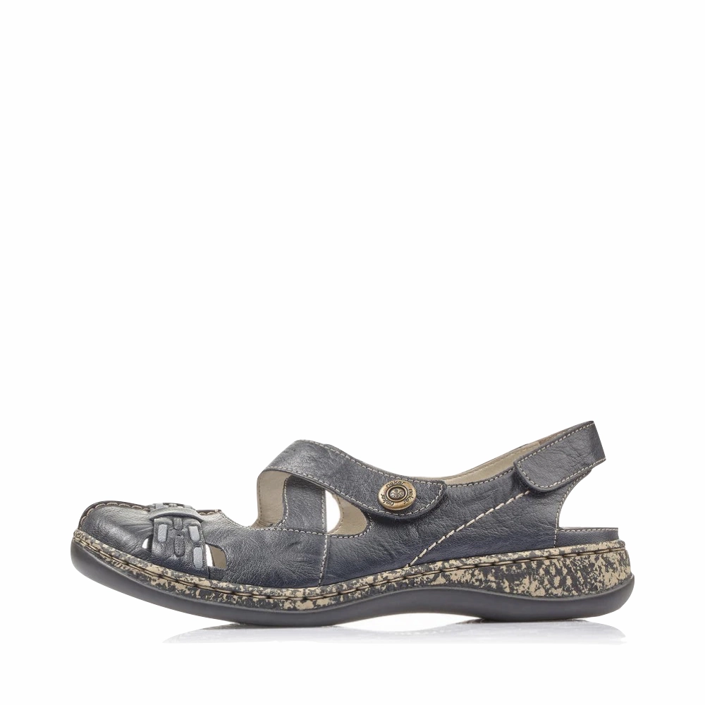 Platform Sole Slide On Rieker Women's Daisy 77 Cross Strap Mary Jane in Pazifik Blue